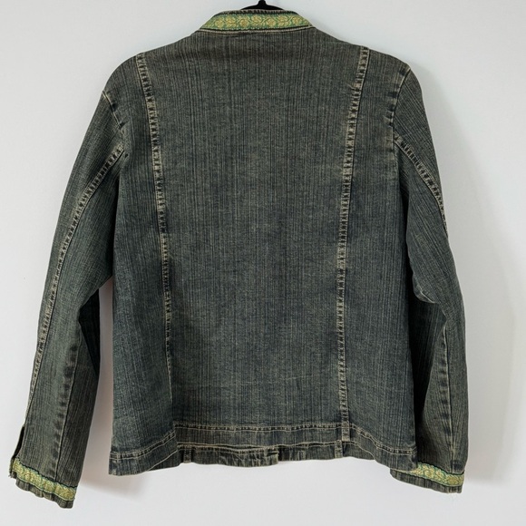 Cydney Mar Denim Jacket with Green & Gold Trim – Size M - Picture 3 of 9